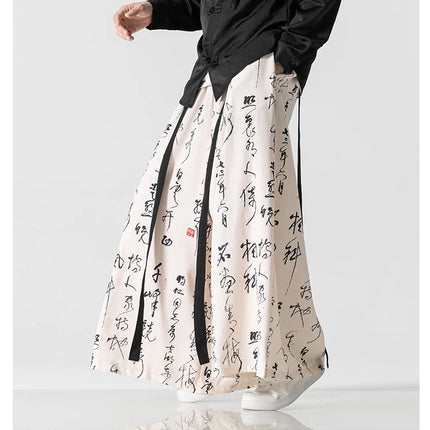 Pantaloni a gamba larga da uomo Ukiyo-e Stampa Pantaloni larghi in vita elastica Uomo Streetwear Giappone Samurai Pantaloni casual Pantaloni lunghi vintage