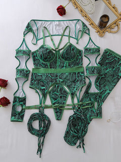 Tornova Erotic Lingerie Personalized Snake Pattern Hollow Strap Design Bodyshaping Sexy Delicate Hot Lingerie Set with Stockings