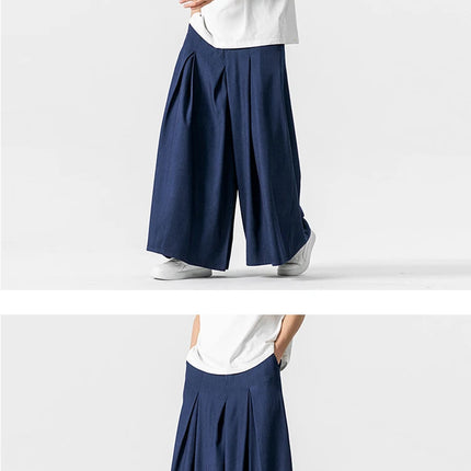 Pantaloni Larghi Samurai Giapponesi da Uomo in Cotone e Lino, Comodi e Casual, Stile Harun, Taglie Fino a 5XL
