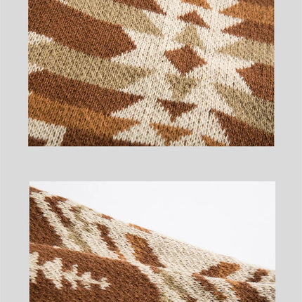Autumn Men's Ethnic Style O-Neck Knitted Sweaters Y2K Vintage Streetwear Knitwear 2025 New Casual Pattern Printed pull homme