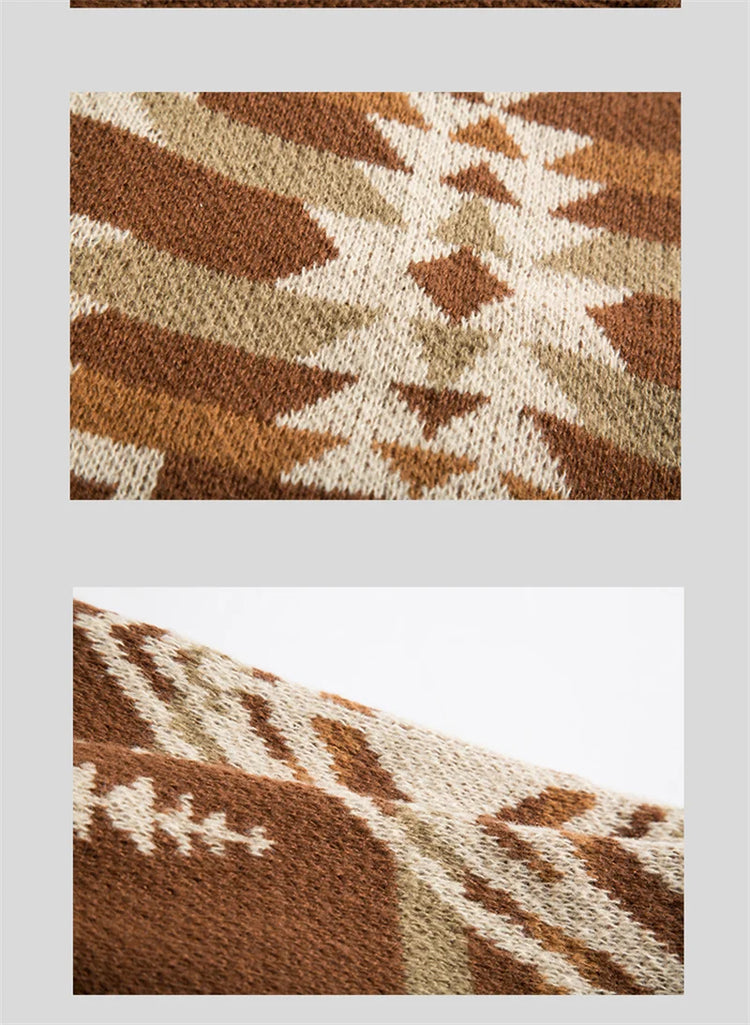 Autumn Men's Ethnic Style O-Neck Knitted Sweaters Y2K Vintage Streetwear Knitwear 2025 New Casual Pattern Printed pull homme