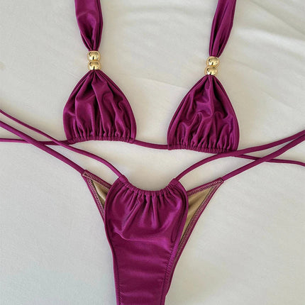 2025New Sexy a vita bassa Micro Bikini Set Costumi da bagno Donna Costume da bagno Solido brasiliano con spalline Halter Beachwear Costume da bagno biquini platinumshop