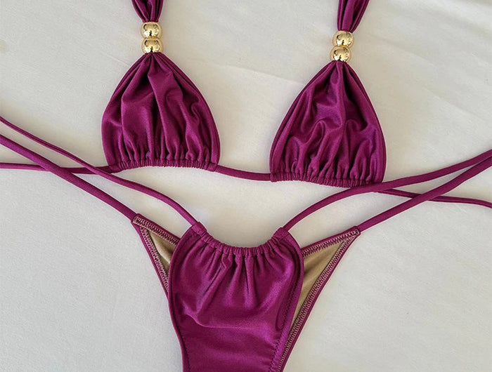 2025New Sexy a vita bassa Micro Bikini Set Costumi da bagno Donna Costume da bagno Solido brasiliano con spalline Halter Beachwear Costume da bagno biquini platinumshop