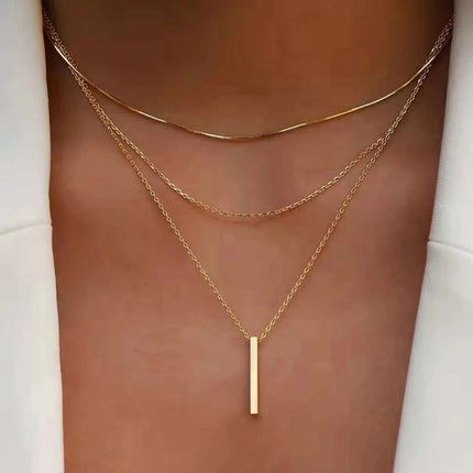 Collana impilabile a tre strati in argento sterling 925 da donna con ciondolo a striscia semplice, gioielli con catena a clavicola ipoallergenica impermeabile PlatiNum