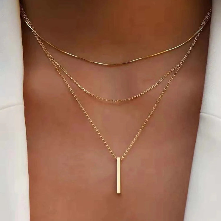 Collana impilabile a tre strati in argento sterling 925 da donna con ciondolo a striscia semplice, gioielli con catena a clavicola ipoallergenica impermeabile PlatiNum