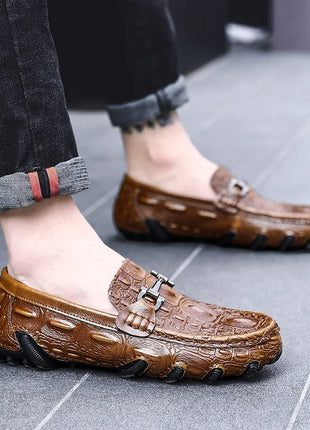 Scarpe Casual da uomo in vera pelle stile coccodrillo mocassini per scarpe comodi da uomo scarpe da uomo Casual Slip on semplici scarpe da guida