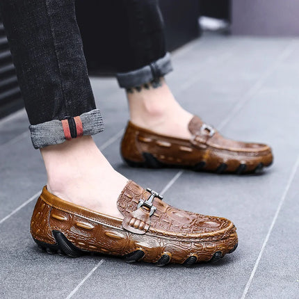 Scarpe Casual da uomo in vera pelle stile coccodrillo mocassini per scarpe comodi da uomo scarpe da uomo Casual Slip on semplici scarpe da guida