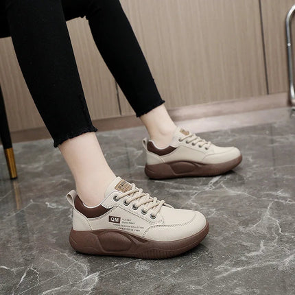 New Women's Shoes 2024 Spring Thick Sole Elevated Shoes Sports Shoes Women's Shoes Student Street Casual Board Shoes PlatiNum