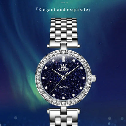 OLEVS 3641 Elegante orologio al quarzo da donna impermeabile Quadrante stellato luminoso in acciaio inossidabile con confezione regalo - Accessorio alla moda da donna platinumshop