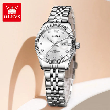 OLEVS 3705 Orologio da donna 30M Orologio al quarzo con data impermeabile per donna Orologio da donna di lusso con scala di diamanti a specchio ad alta durezza platinumshop
