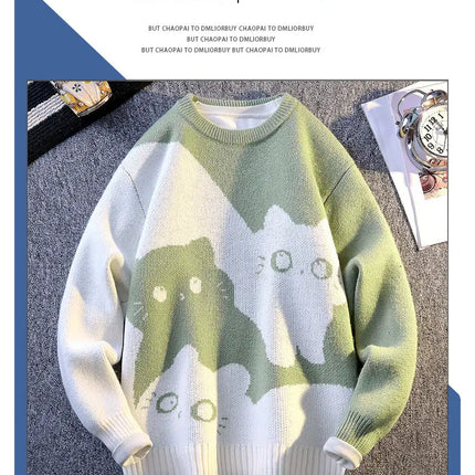 Cartoon Cat's New Knitted Sweater 2025 Men's Autumn/Winter Warm Knitted Sweater Men's Pullover Home Clothes