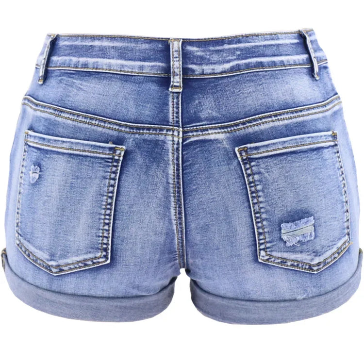 Pantaloncini di jeans spaccati da donna Summer Beach Wild Fashion Sexy pantaloncini Casual Slim Fit elasticizzati con polsino arricciato a vita media