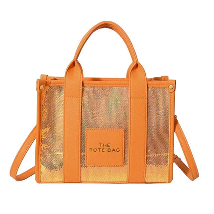 Sequins Top-Handle Bags Fashion PU Leather Shoulder Bag Large Capacity Travel Handbag Women Trendy Casual Satchel Tote Purse PlatiNum