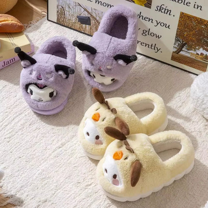 Anime Winter Plush Slippers Kuromi Hello Kitty Cinnamoroll Sanrioed Kawaii Cartoon Cute Indoor Thicken Warm Home Slippers