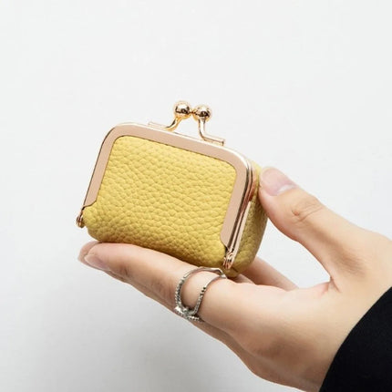 Genuine Leather Kiss Lock Coin Purse Solid Color Multifunctional Leather Jewelry Bag Mini Square Small Item Bag Jewelry Storage PlatiNum