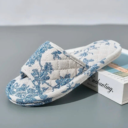 New Home Slippers Soft Cotton Floral Floor Shoes Fashion Lightweight Non-slip Indoor Slippers Couple Slippers for Bedroom
