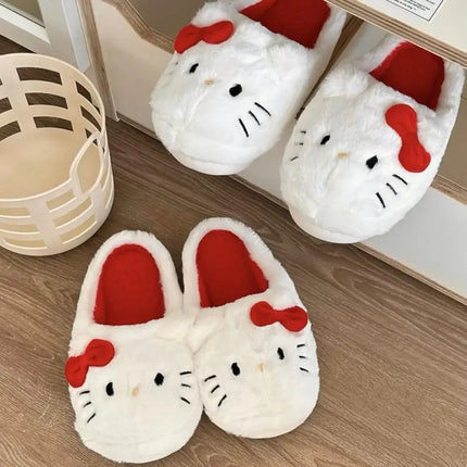 Cute Hello Kitty Anime Plush Slippers for Women, Sanrio Kawaii Cotton Shoes, Soft Student Bedroom Shoes, Girl Gifts for Winter Holidays