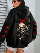 Oversized Y2K Skull and Rose Pattern - Hoodie - Soft Casual Long Sleeve Pocket, Comfortable Women's Oversized Daily Clothing