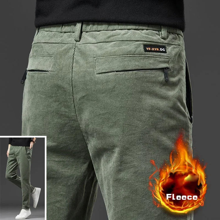 Winter Men's Corduroy Velvet Pants Thickened Fleece Slim Fit Versatile Business Long Pants Cozy Plush Warm Trousers Male