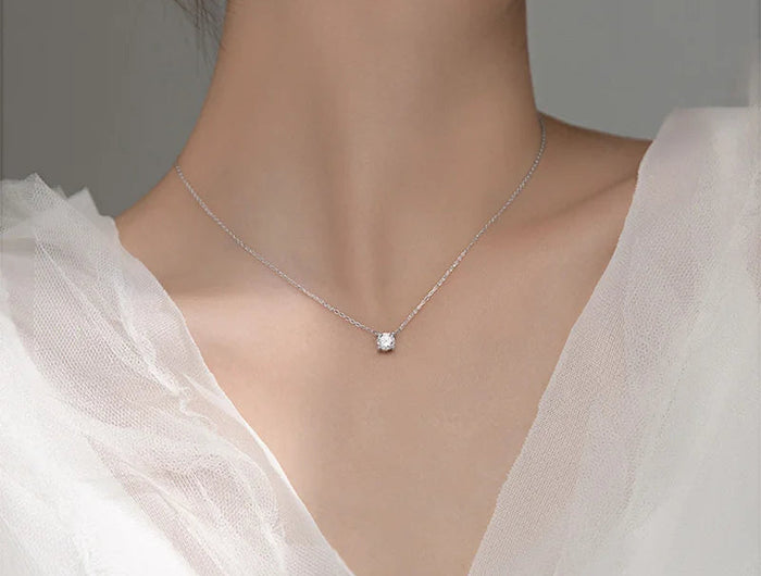 Hot 925 Sterling Silver 14k Gold Plated Necklace Versatile Sparkling Zircon Choker Clavicle Chain for Women Wedding Jewelry PlatiNum