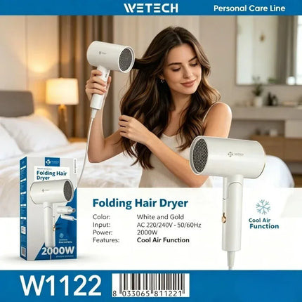 Lightweight Foldable Compact Hair Dryer, 1600W 2000W Negative Ions Blow Dryer, Fast‑Drying with Cold Air Function for Travel Salon Home Use