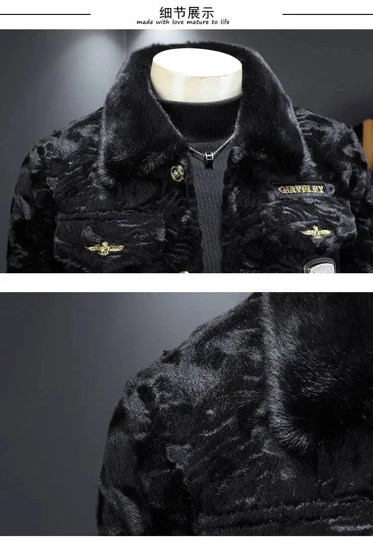 Winter Men Gold Mink Fur Thickened Sheepskin Water-Repellent One-Piece Collar Coat Mens Wool Trench Coat Manteau Homme Hiver