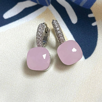 Classic Candy Color Earrings Inlay Transparent Zircon 27Colors Crystal Earrings Platinum Plated Fashion Jewelry For Women PlatiNum