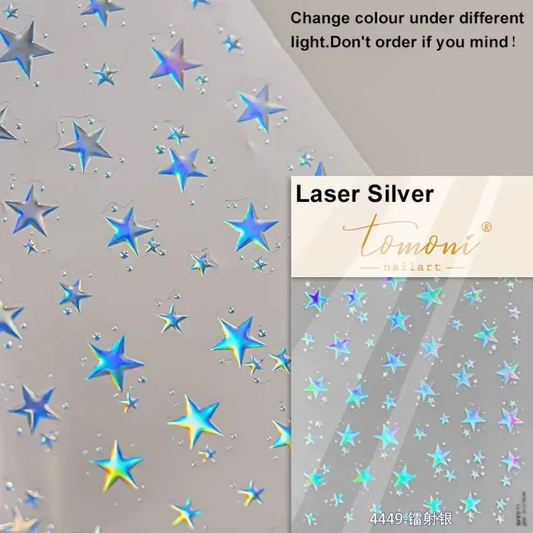 Punk Glitter Powder Blue Pink Star Charm Laser Silver Gold Starlight Rhinestones Moon DIY Nail Art Stickers Manicure Tool Decals