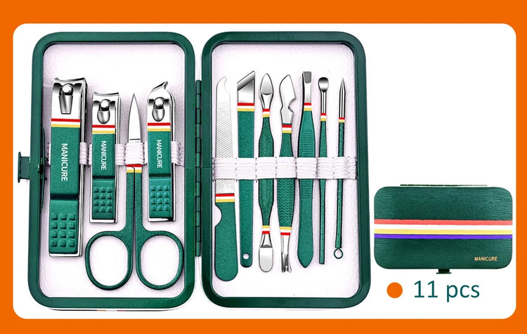 19Pcs Stainless Steel Manicure Set Portable Nail Clipper Kit with Foldable Storage Bag Nail Cutters Scissors Beauty Grooming Tools