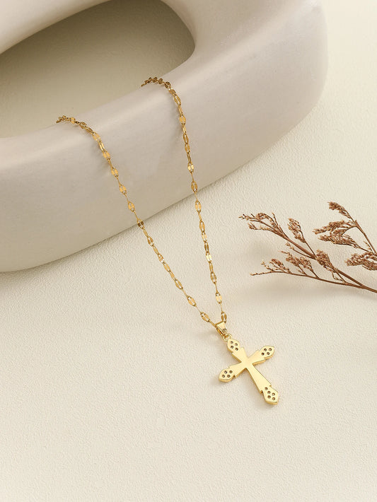 Collana a croce liscia con zirconi circolari micro intarsiati da donna dal design minimalista della moda europea e americana