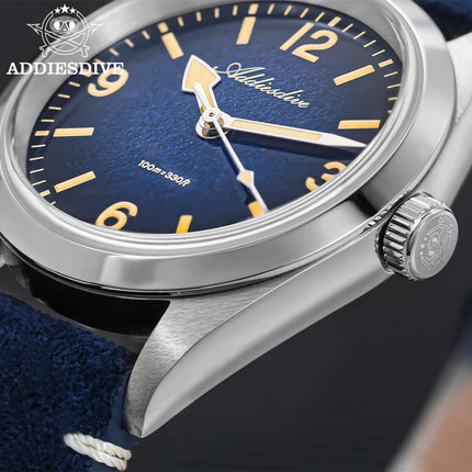 ADDIESDIVE NEW Luxury Quartz Men's 36mm Watch AD2544 Sapphire Crystal 100M Waterproof C3 Retro Luminous Leather Strap Wristwatch