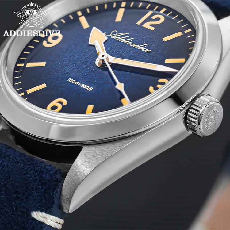 ADDIESDIVE NEW Luxury Quartz Men's 36mm Watch AD2544 Sapphire Crystal 100M Waterproof C3 Retro Luminous Leather Strap Wristwatch