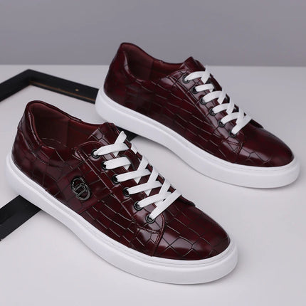 Popular crocodile pattern men's thick soled casual board shoes, trendy, breathable high-end, business plus size shoes (38-48)