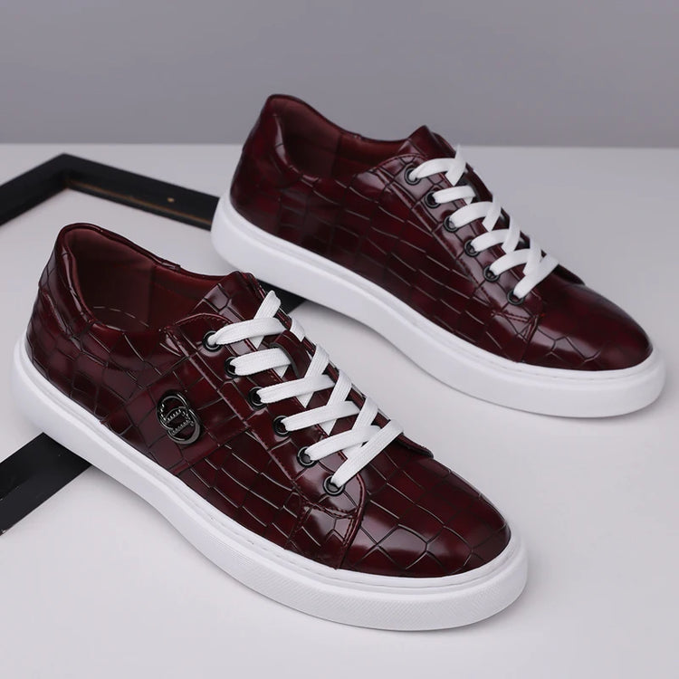Popular crocodile pattern men's thick soled casual board shoes, trendy, breathable high-end, business plus size shoes (38-48)