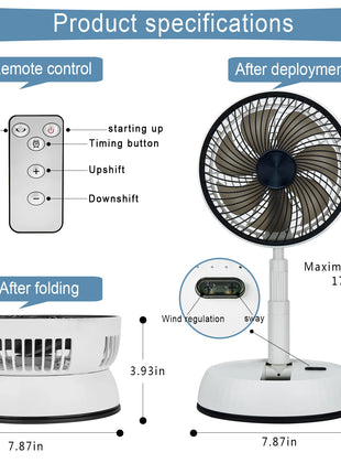Ventilatore pieghevole portatile 6000mAh Dispositivo di raffreddamento dell'aria con telecomando USB Ventilatore da pavimento wireless ricaricabile silenzioso per la casa all'aperto