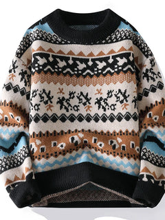 2026 Christmas Sweater Reindeer Pattern Long Sleeve Crew Neck Xmas Holiday Pullover Knitwear Sweater Man Jumper Pullove