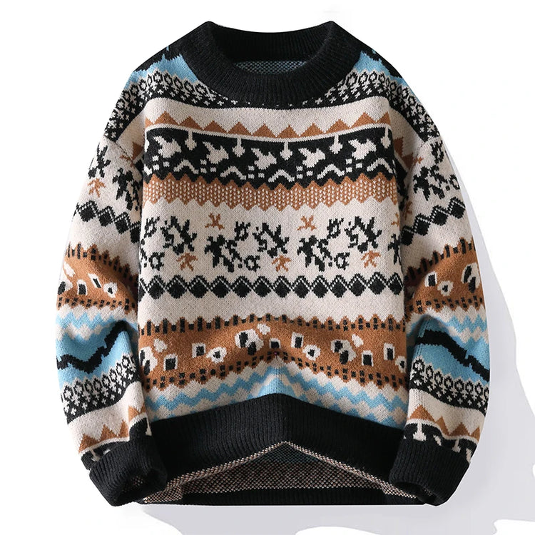 2026 Christmas Sweater Reindeer Pattern Long Sleeve Crew Neck Xmas Holiday Pullover Knitwear Sweater Man Jumper Pullove