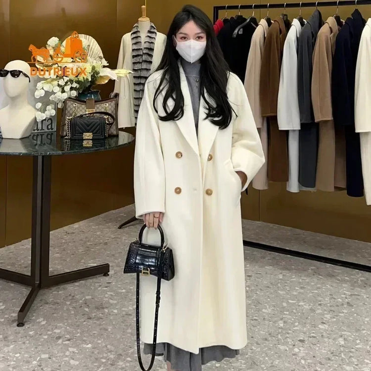 DUTRIEUX Women's Coat Double-sided 10% Cashmere 90% Wool Women's Long Coat Jacket, 2025 Winter New Long Cashmere Coat Women