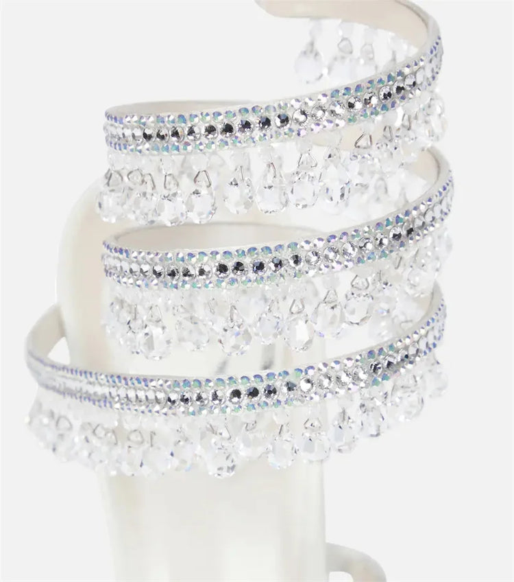 Sandali Crystal Wrap da Donna Estivi 2026, Scarpe da Sposa con Tacco Alto, Scarpe da Festa, Sandali con Cinturino alla Caviglia, Scarpe Designer con Tacco a Spillo