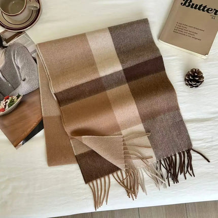 High Quality 100% Pure Wool Scarf Women Classic Chic  Autumn Winter Colorful Plaid Tassel Warm Muffler Female Thermal Shawl Lady