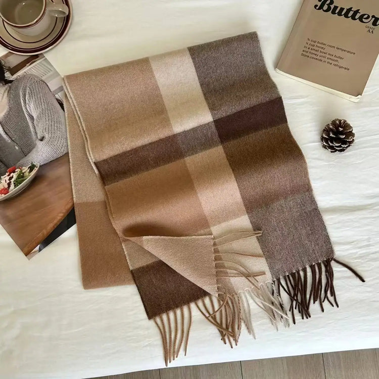High Quality 100% Pure Wool Scarf Women Classic Chic  Autumn Winter Colorful Plaid Tassel Warm Muffler Female Thermal Shawl Lady
