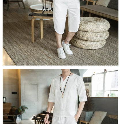 Stile giapponese Kimono T-shirt a maniche corte Pantaloni Due pezzi Top da uomo Pantaloni Abiti da uomo Giappone Harajuku Yukata Cardigan Costume