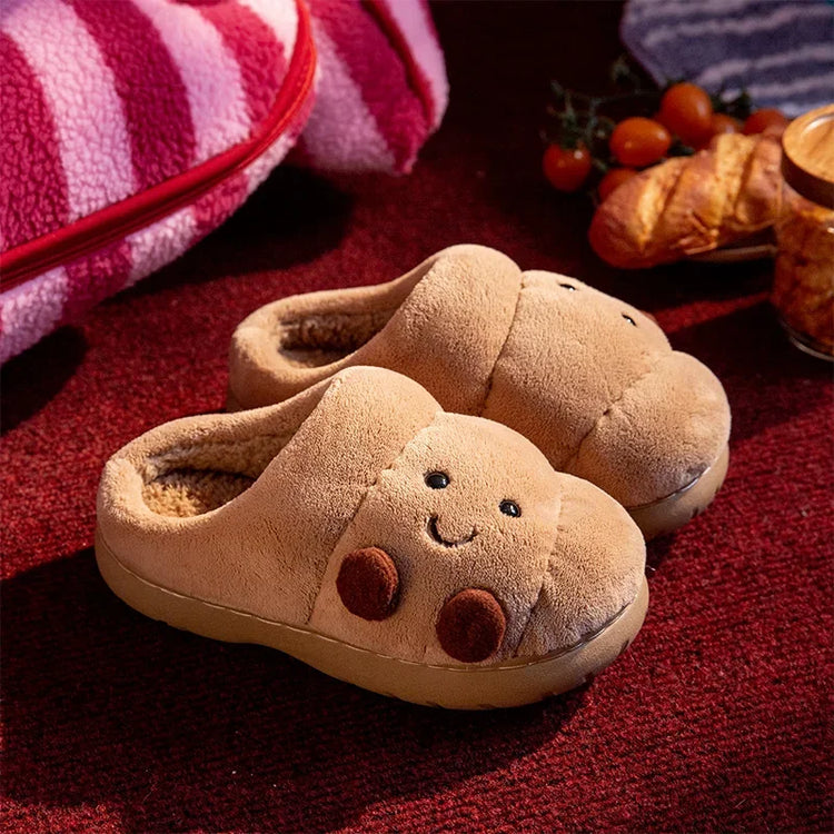 ZUOFU Unisex Cute Croissant Plush Slippers Autumn Winter Non-Slip TRP Fluffy Indoor Cotton Slippers Open & Closed Back Available