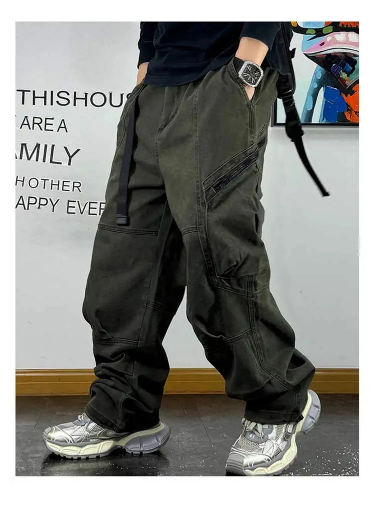 American Streetwear Multi-Pocket Cargo Pants Men High Quality Fashion Baggy Pants Plus Size Black Army Straight-Leg Trousers