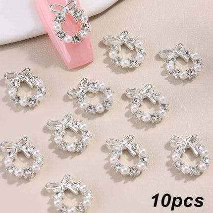 3D Christmas Nail Art Charms; Gold & Silver Bows and Wreaths; Cute Winter Designs for DIY Manicures and Salon Accessories