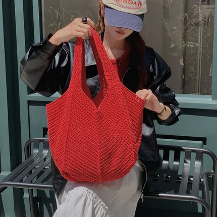 Fashionable Straw Tote Bag Large Capacity Woven Beach Bag Solid Color Casual Square Beach Bag