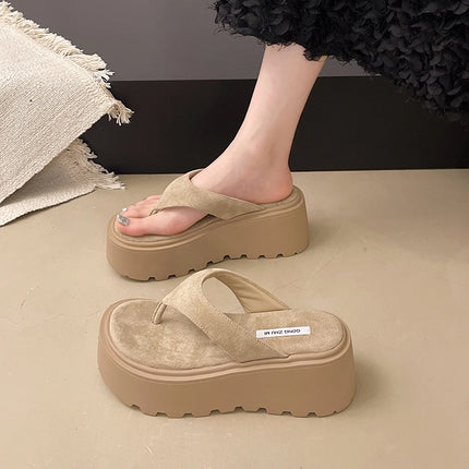 Pantofole da esterno con zeppa Infradito estive da donna con fondo spesso Infradito da spiaggia per il tempo libero a vita alta da esterno in pelle scamosciata