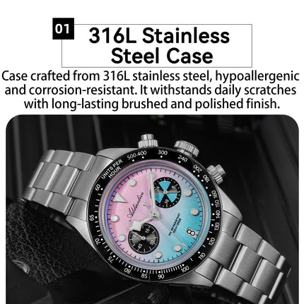 ADDIESDIVE Luxury Men's Quartz Watch AD2559 Ceramic Bezel Bubble Mirror Glass VK64 Chronograph Watches New Calendar Wristwatch
