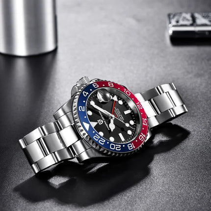 PAGANI DESIGN Pepsi GMT Orologio automatico da uomo 100M impermeabile quadrante nero luminoso cinturino Jubilee in acciaio inossidabile orologi da polso meccanici sportivi di lusso per uomo PD-1662 Relojes Hombres+Confezione
