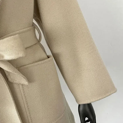CXFS 2025 Winter Fashion Women Double-sided Wool Cashmere Coat with Detachable Natural Fox Fur Collar New design suit collar